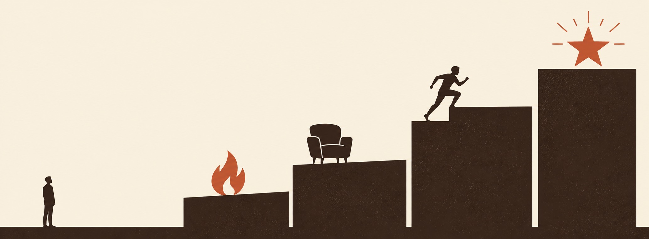 A lone figure looking up a staircase of levels while others stay behind: talent disengagement