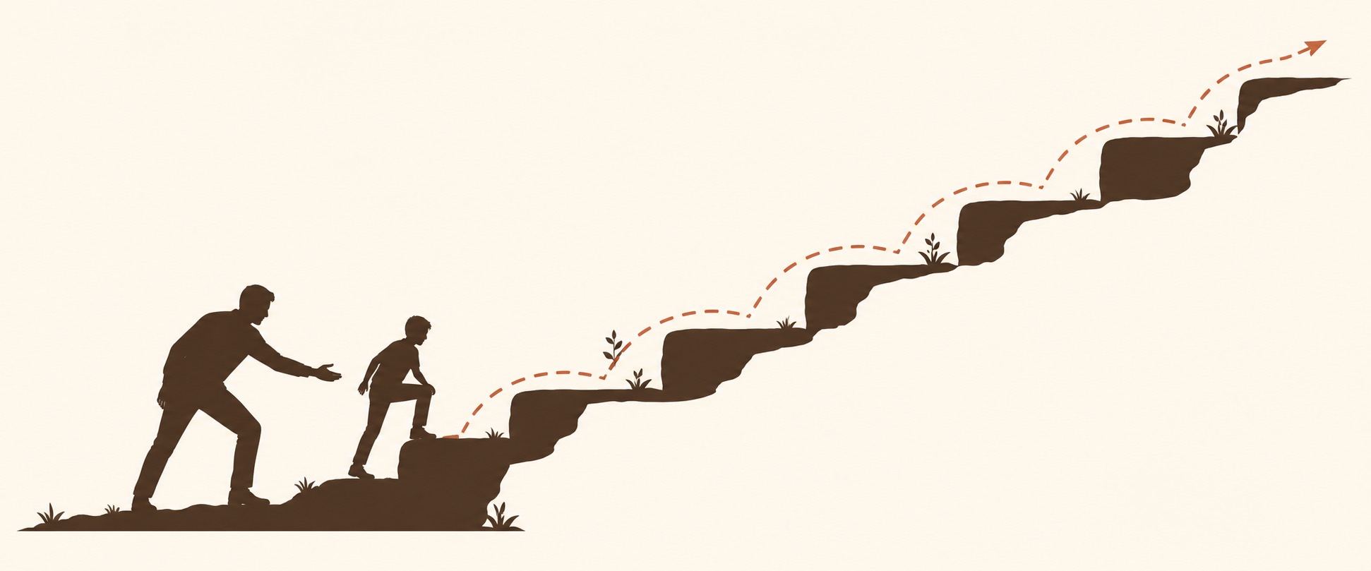 A coach guiding a client up uneven steps at the right pace: the coaching gradient